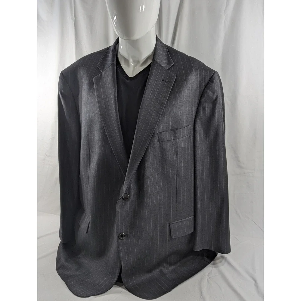Hart Schaffner Marx Wool Blazer Suit Jacket Sport Coat 52R Dark Gray Pinstripe